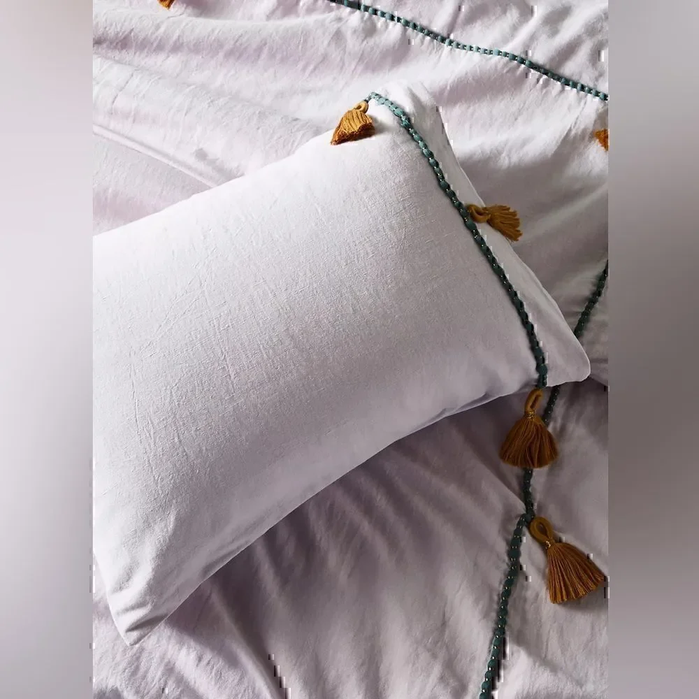 Anthropologie Tasseled Border Pillow Shams Set Of 2 King Lilac New 20
